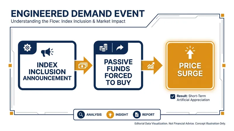 How index inclusion forces passive funds to buy stocks regardless of their current valuation.