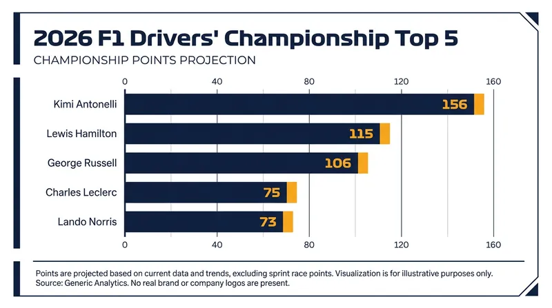 Kimi Antonelli leads the drivers' standings, but Lewis Hamilton has closed the gap to 41 points.