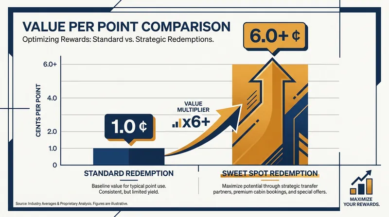 Sweet spot redemptions can yield over six times the value of standard point redemptions.