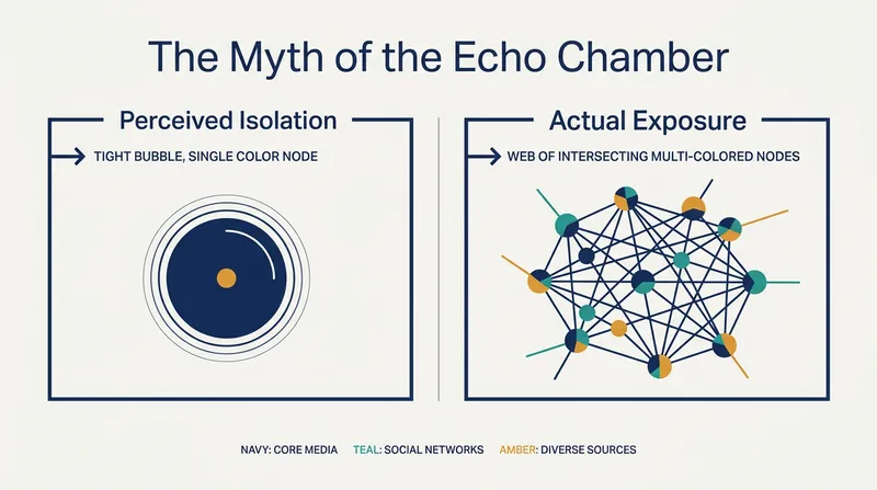 The perceived filter bubble versus the reality of cross-cutting digital exposure.