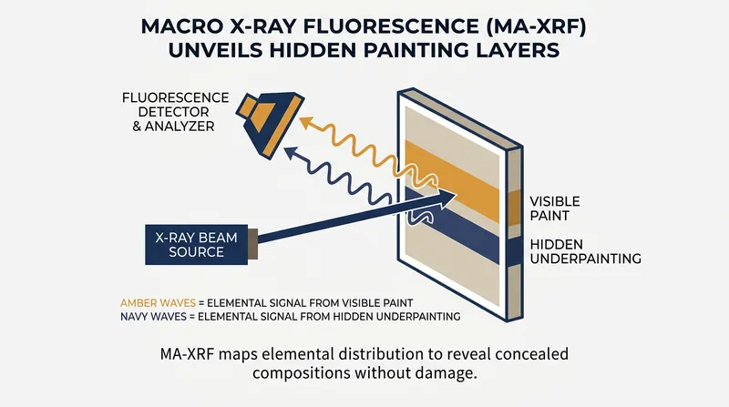 MA-XRF mapping reveals the chemical signatures of hidden paint layers.