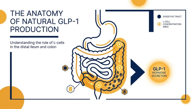 Enteroendocrine L-cells, which secrete GLP-1, are heavily concentrated in the lower digestive tract, requiring fiber to survive the stomach to reach them.
