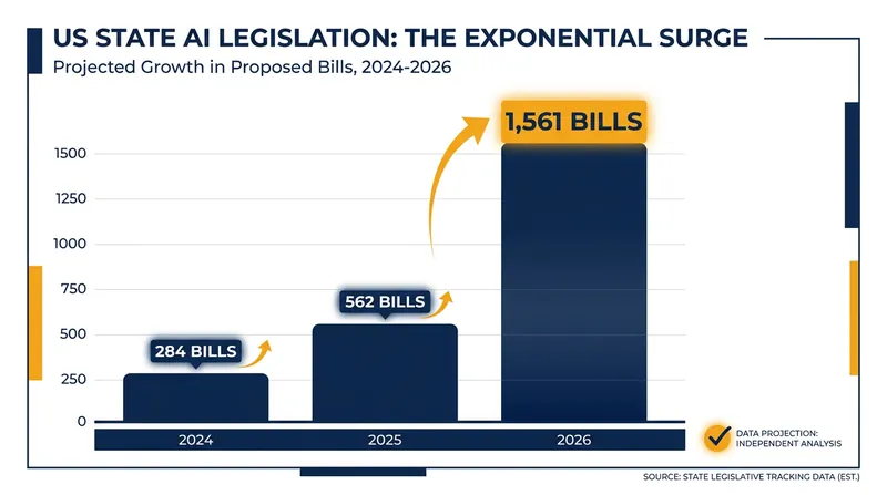 In the absence of federal oversight, US states have introduced over 1,500 AI-related bills in 2026 alone.