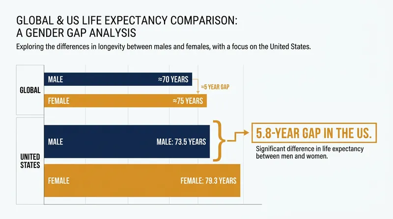The life expectancy gap between men and women persists globally, driven by a mix of biological, behavioral, and social factors.