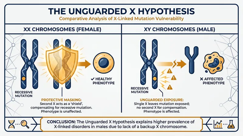 The 'Unguarded X' hypothesis suggests that lacking a second X chromosome leaves men biologically more vulnerable to certain genetic mutations.