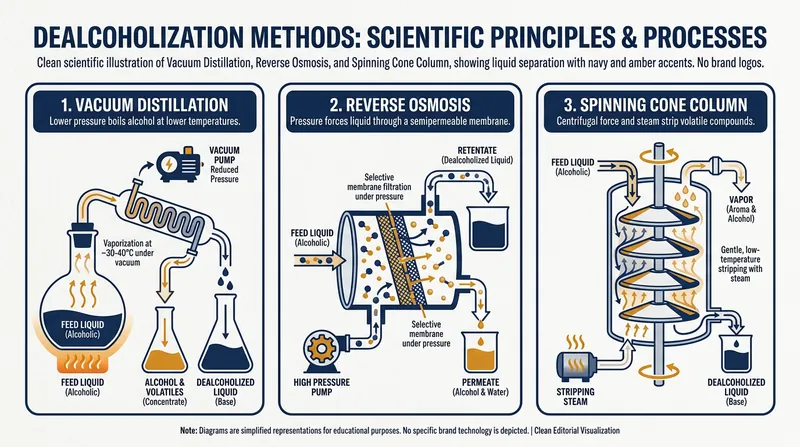 Three distinct technologies are used to extract alcohol while preserving delicate flavor compounds.