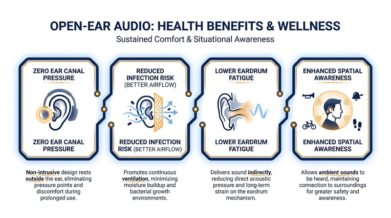 By leaving the ear canal unobstructed, open-ear designs promote better long-term auditory health.