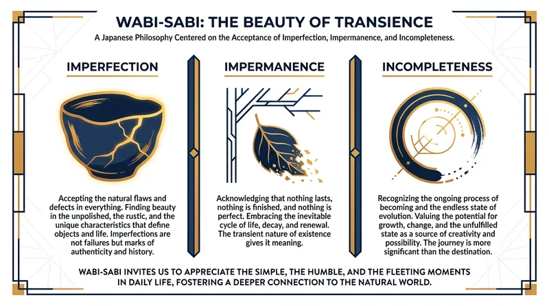 Wabi-sabi is the foundational Japanese aesthetic that finds beauty in the natural cycle of growth and decay.