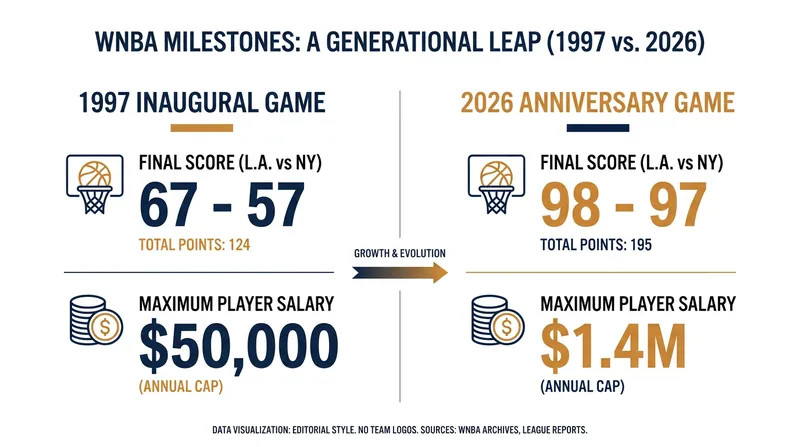 The WNBA has seen massive growth in both offensive production and player compensation since its 1997 debut.