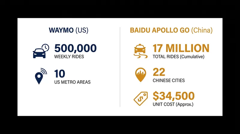 A comparison of the operational scale between the top US and Chinese robotaxi providers.