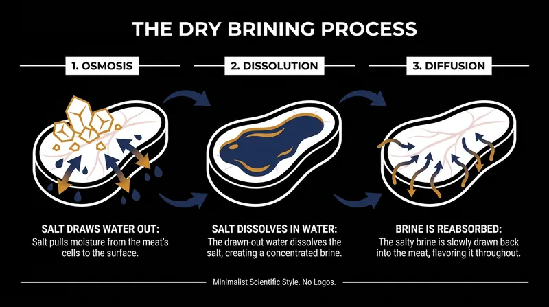 The three chemical phases that allow salt to penetrate deep into muscle tissue.