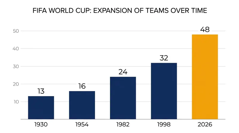 The 2026 tournament marks the largest expansion in World Cup history, growing from 32 to 48 teams.