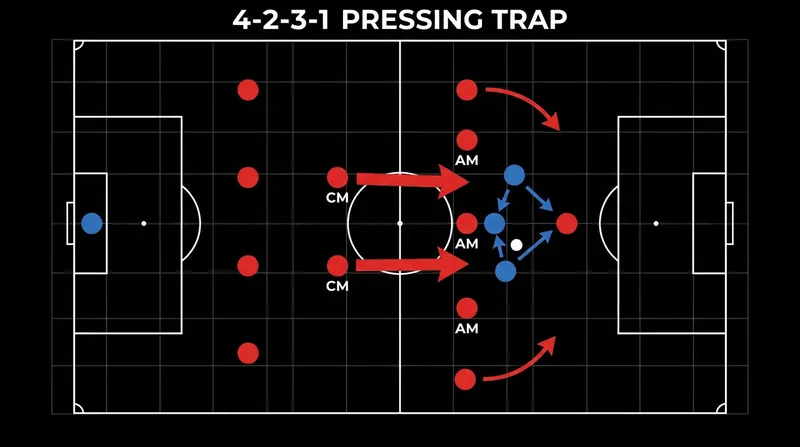 Austria's pressing trap relies on central midfielders compressing space while wide players pinch inward to force turnovers.