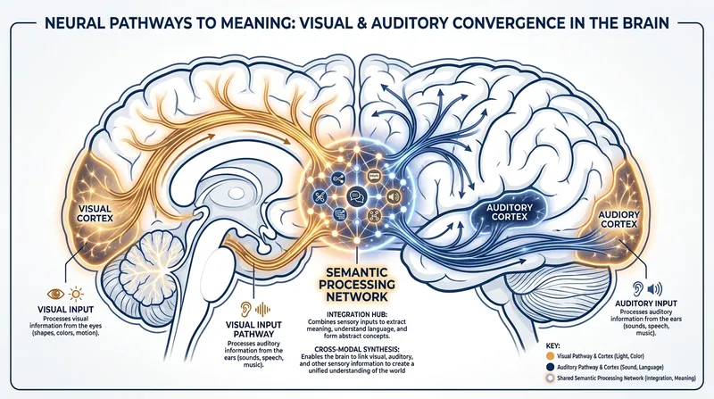 fMRI scans reveal that the brain's semantic processing networks activate identically whether a story is read or heard.
