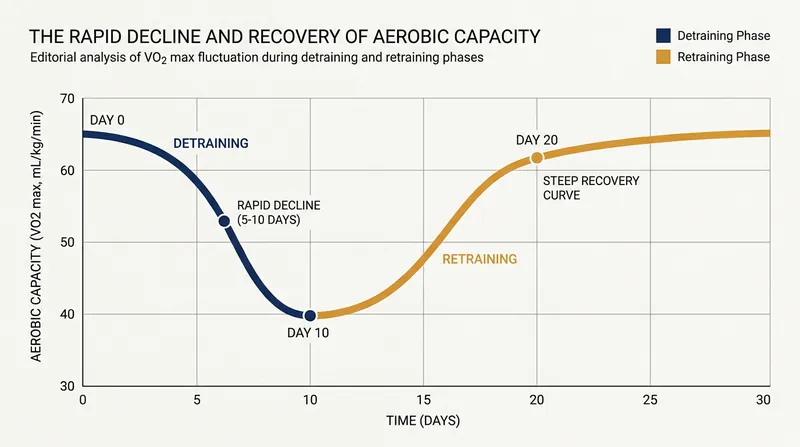 While cardiovascular fitness drops quickly during inactivity, the retraining recovery curve is significantly steeper than initial training.
