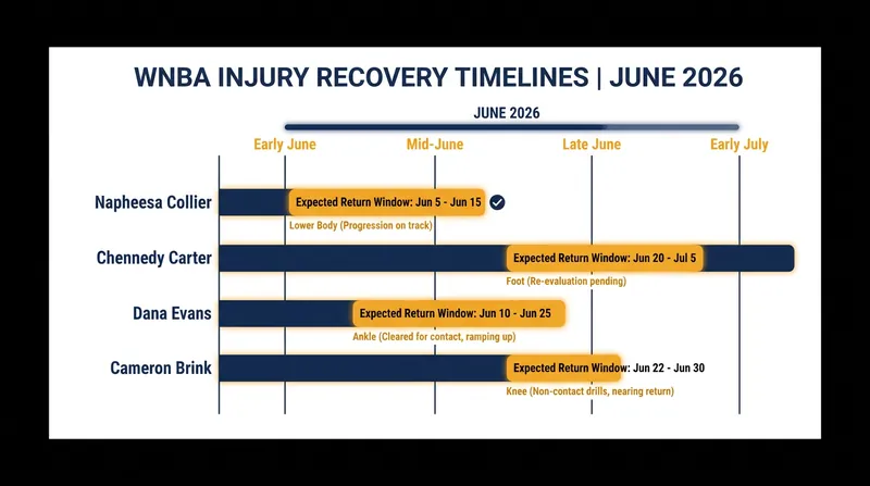 Expected return timelines for key WNBA players sidelined in June.