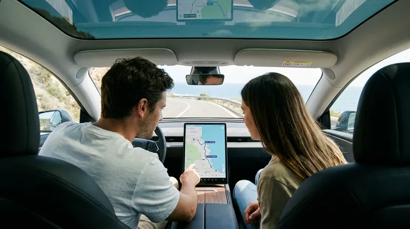Modern EV navigation systems automatically calculate charging stops based on weather, elevation, and real-time station availability.