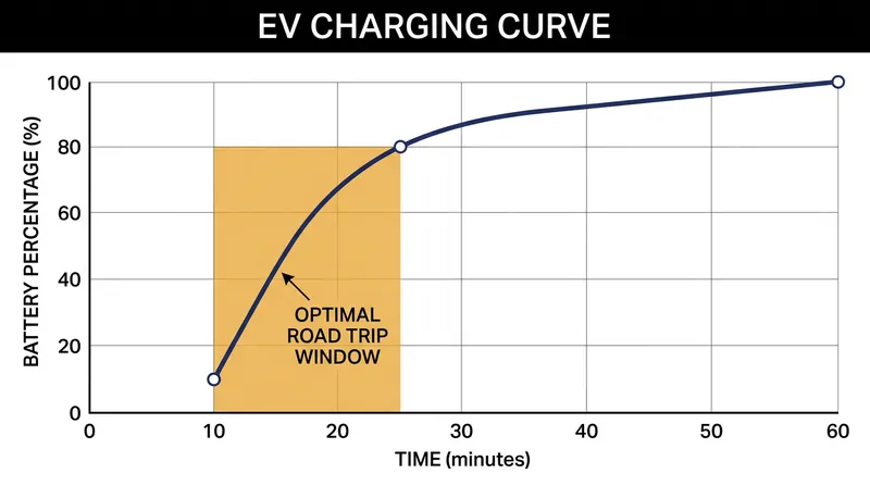 Because charging speeds drop drastically after 80 percent, road-trippers save time by making shorter, more frequent stops.