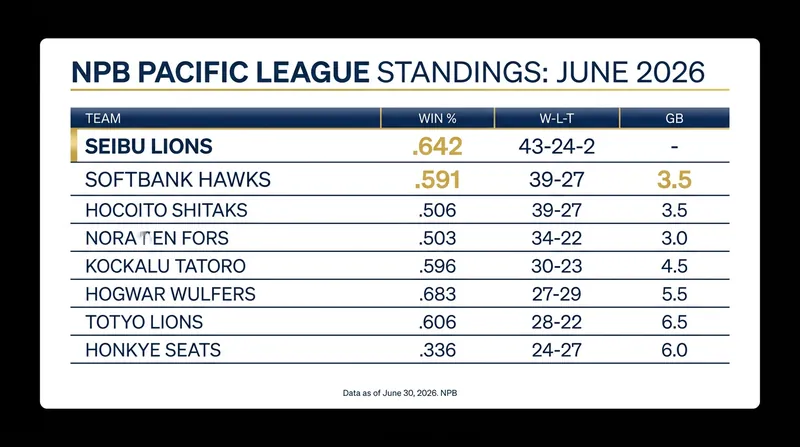The Seibu Lions have opened up a 3.5-game lead over the SoftBank Hawks in the Pacific League.