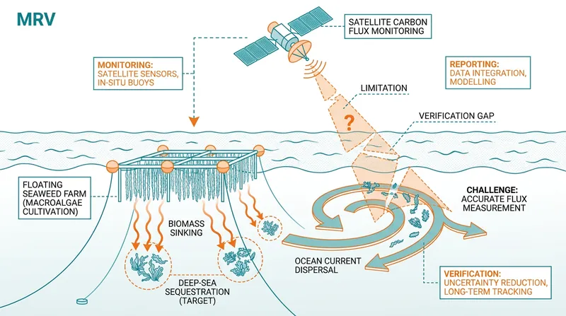 Tracking the exact fate of sunken seaweed biomass in a turbulent ocean is currently beyond technological capabilities.