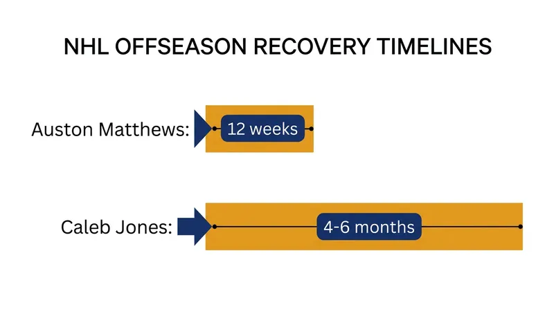 Projected recovery windows for key NHL players undergoing offseason rehabilitation.