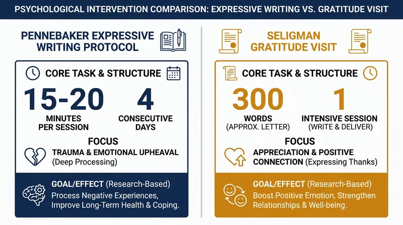 Two of the most heavily researched writing interventions target different emotional outcomes.
