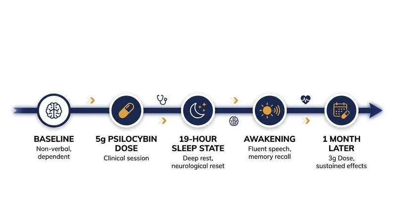 The timeline of the patient's intervention and subsequent cognitive re-emergence.