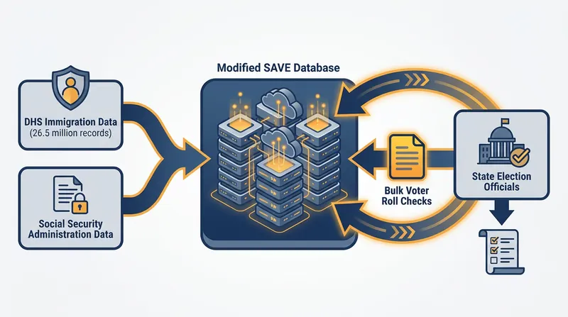 How the modified SAVE database pooled federal records to allow states to run bulk voter roll checks.