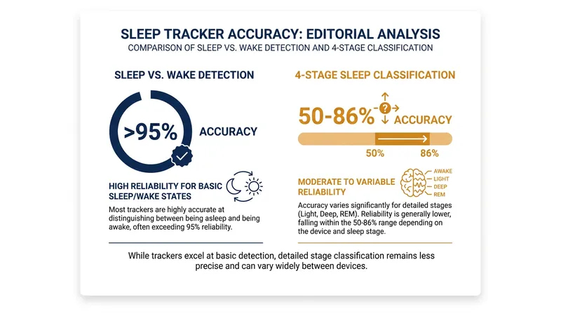 Wearables excel at detecting basic sleep states but struggle with precise stage classification.