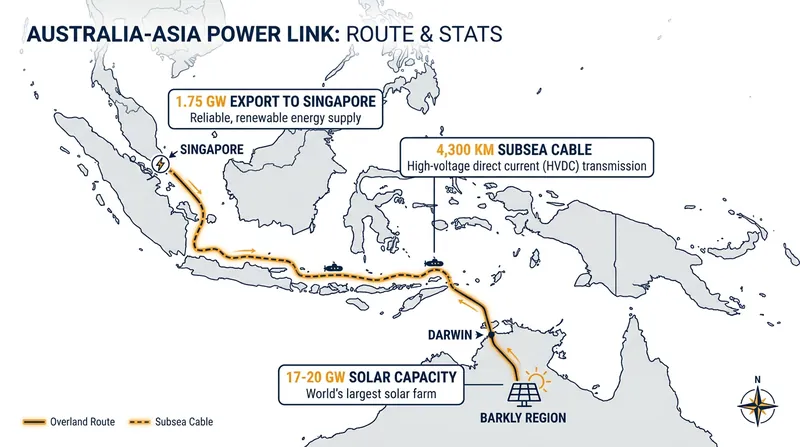 The proposed 4,300-kilometer route from the Australian outback to Singapore.