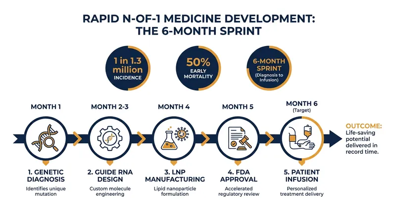 The unprecedented six-month development pipeline that brought KJ's custom therapy from diagnosis to clinical reality.