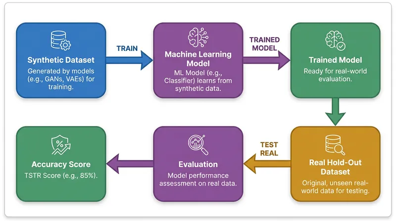 The TSTR metric proves that models trained on artificial data can perform accurately in the real world.
