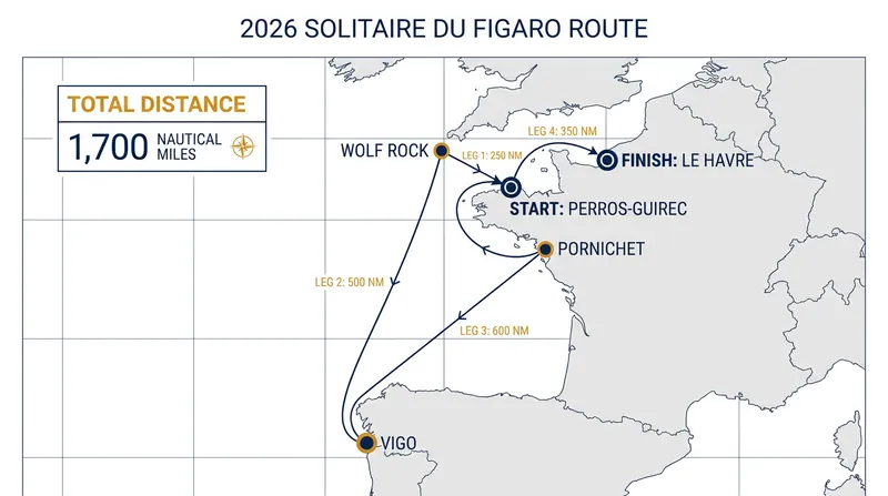 The grueling 1,700-nautical-mile route of the 57th Solitaire du Figaro.