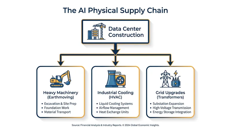 The artificial intelligence boom requires massive physical infrastructure before software can be deployed.