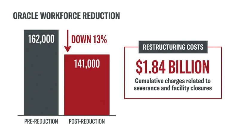 Oracle's global headcount shrank by 13 percent during its 2026 fiscal year.