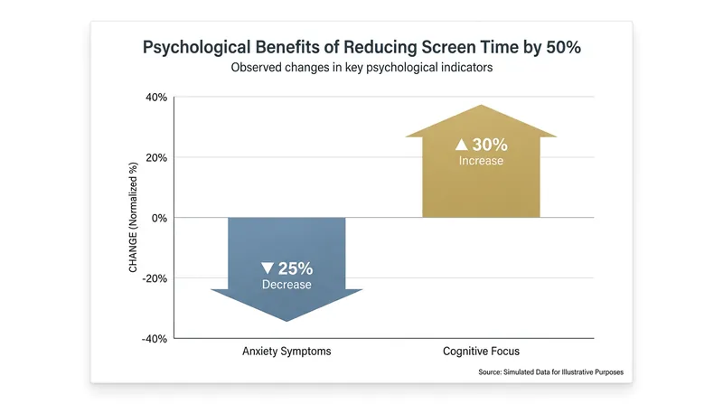 Clinical studies indicate that halving leisure screen time yields measurable improvements in mental health and focus.