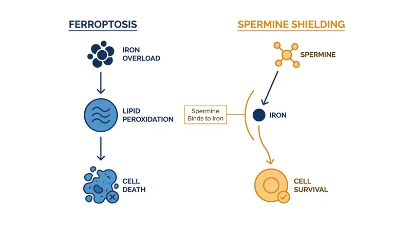 How spermine acts as a chemical claw to neutralize unstable iron and prevent lipid peroxidation.