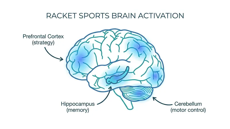 Racket sports demand rapid decision-making, heavily activating the cerebellum and prefrontal cortex.