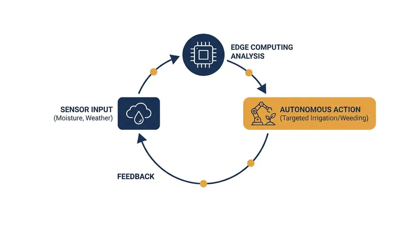 How agentic AI systems process environmental data to make autonomous field decisions.