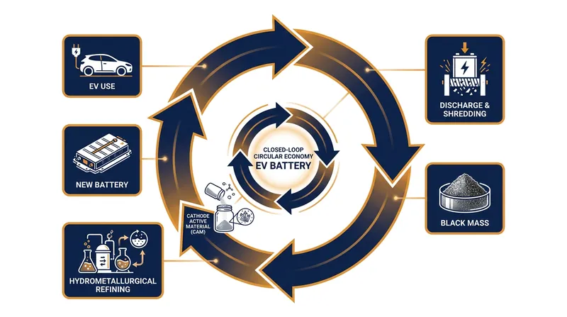 The closed-loop lifecycle of a modern electric vehicle battery.