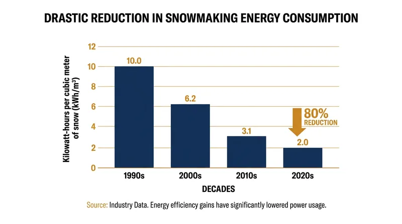 Modern automated snow guns use up to 80% less energy than models from the 1990s.