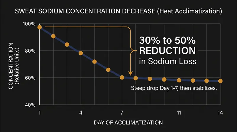 As the body adapts to heat, it becomes highly efficient at retaining essential sodium.