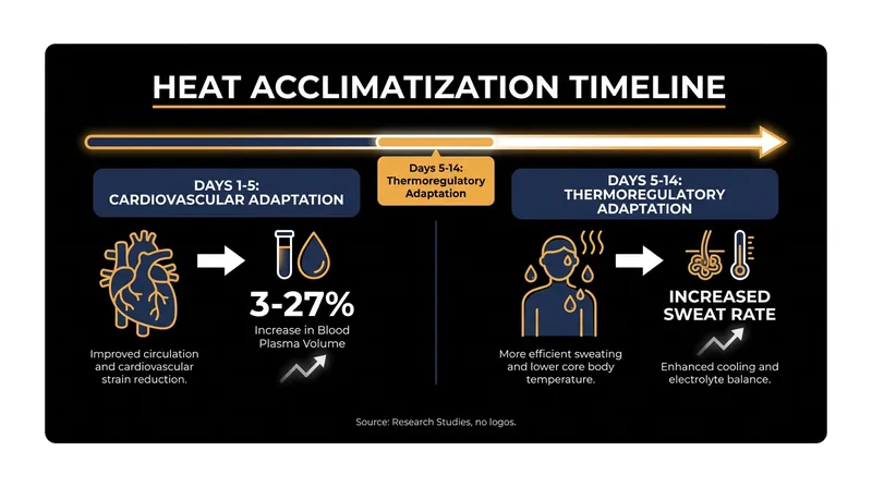 The biological timeline of heat acclimatization.