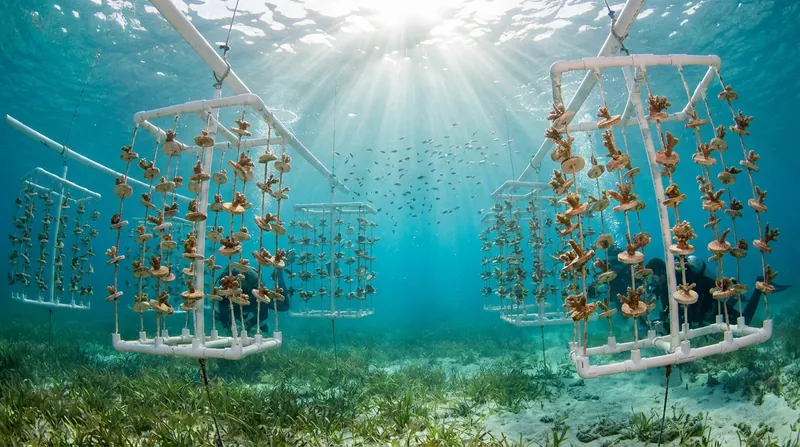 Underwater nurseries provide a safe environment for heat-adapted super corals to grow before being outplanted.