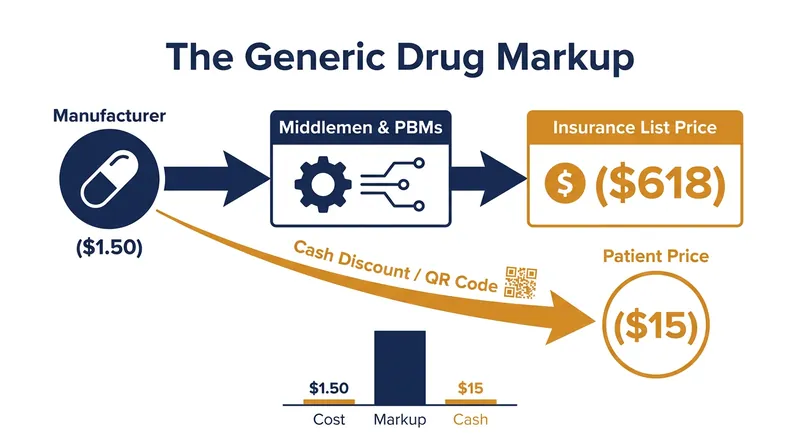 How middlemen inflate the list price of generic medications before they reach the pharmacy counter.
