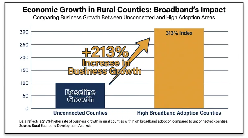 Rural counties with high broadband adoption see significantly faster business growth.