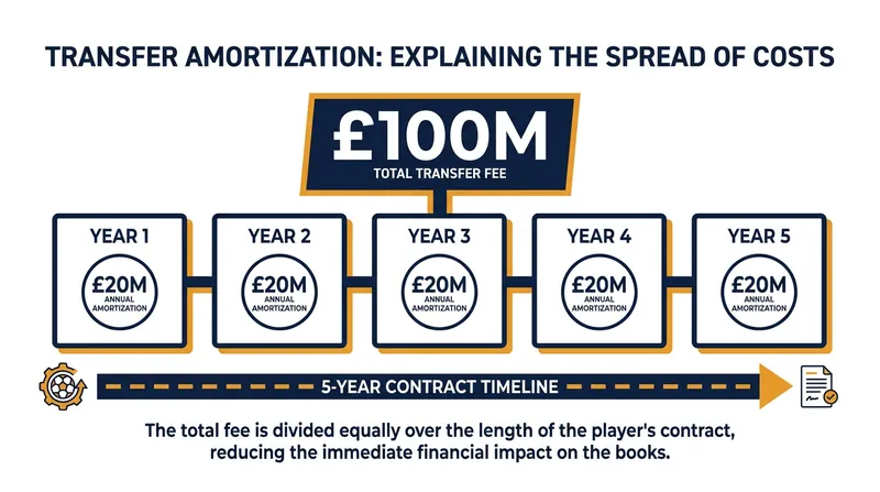 How amortization spreads a £100 million transfer fee across a five-year contract.