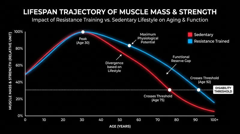 Progressive resistance training can delay the onset of physical frailty and keep individuals above the 'disability threshold' for decades longer.