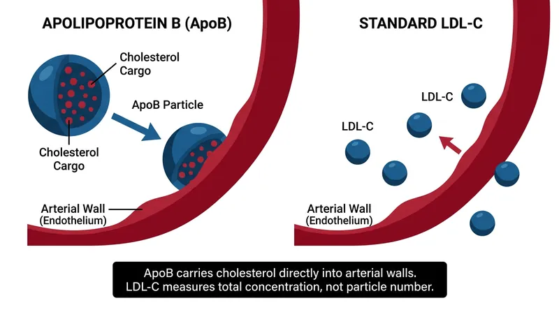 ApoB provides a direct count of all plaque-causing particles in the bloodstream, offering a more accurate risk assessment than standard LDL cholesterol.