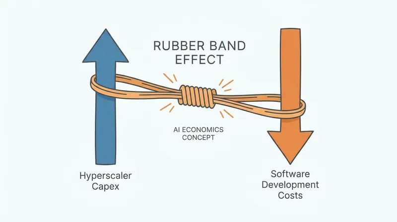 The 'Rubber Band' dynamic: Infrastructure spending soars while the cost to build software drops.